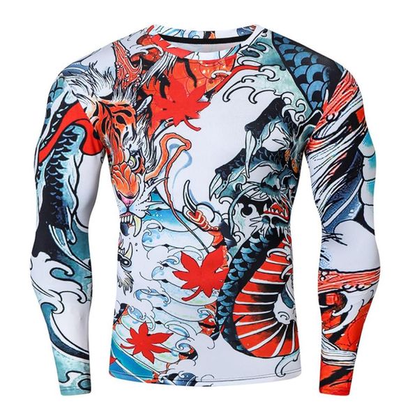 

fashion chinese style fitness sports tshirt 3d compression quickdry vintage streetwear hip hop casual long sleeve cycling c2664724, White;black