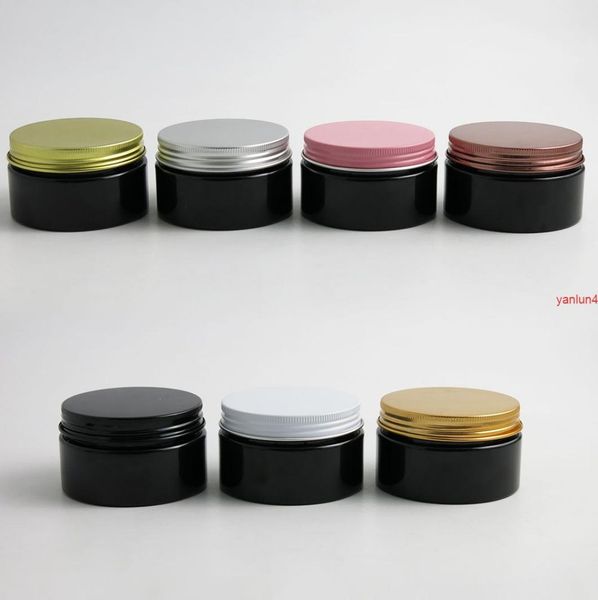 

24 x 100g empty black cosmetic cream containers jars 100cc 100ml for cosmetics packaging plastic bottles with metal lids8109117