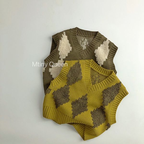 

waistcoat 2023 autumn children sleeveless v neck vest baby girls vintage plaid sweater infant knitted cardigan kids clothes 230818, Camo
