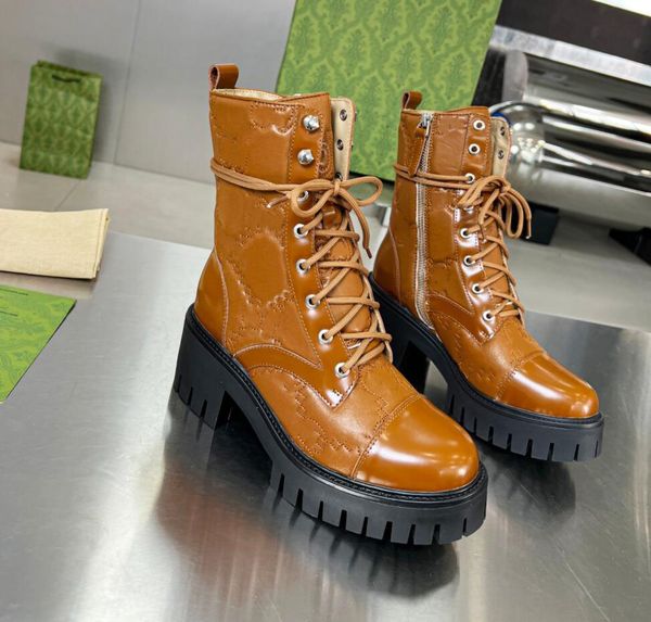 

new autumn and winter brand women's designer quilted lace up boots black boots martin boots long sleeve boots leather boots