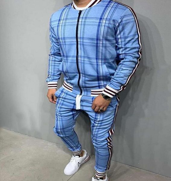 

gentlemen set men tracksuit zipper fullset jacket suit long sleeve stripe coat pants gyms casual sportsuits2637223, Gray