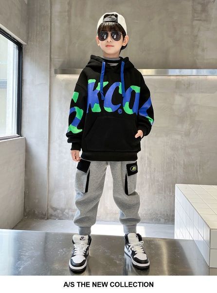

pullover handsome teens children boy plus velvet letter hooded fashion autumn and winter street 5 6 7 8 9 10 11 12year hoodie 230818, Blue