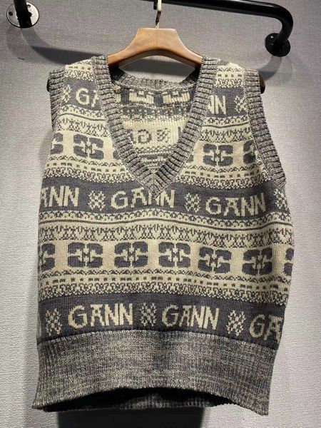 

ganni 23aw new vest women desginer classic knitted vest grey butterfly cotton wool blended women vest fashion top, Black;white