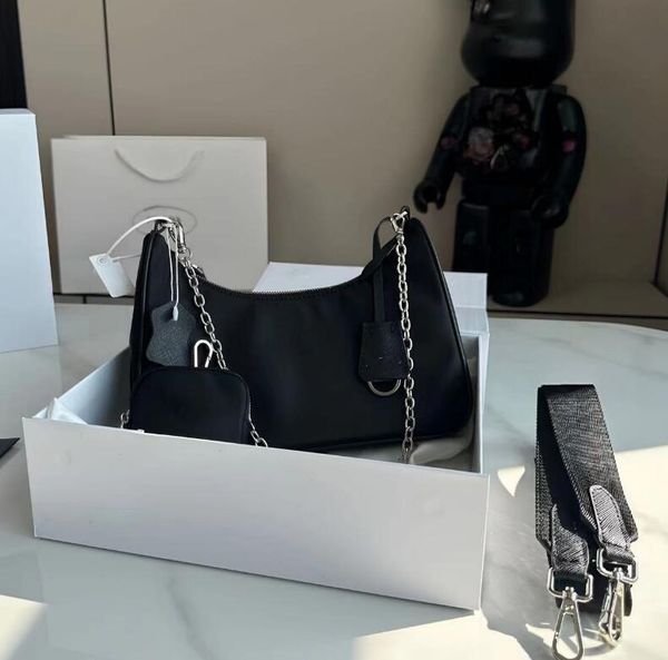 

3 piece designer nylon bag women luxurys crossbody shoulder bags chest classic black canvas zippe belts chains wallets underarm cleo re edit