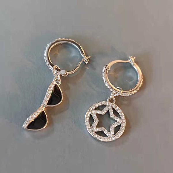 

brand designer miumiu fashion earring glasses five pointed star crystal diamond hook asymmetric earrings women's valentine's day g, Golden