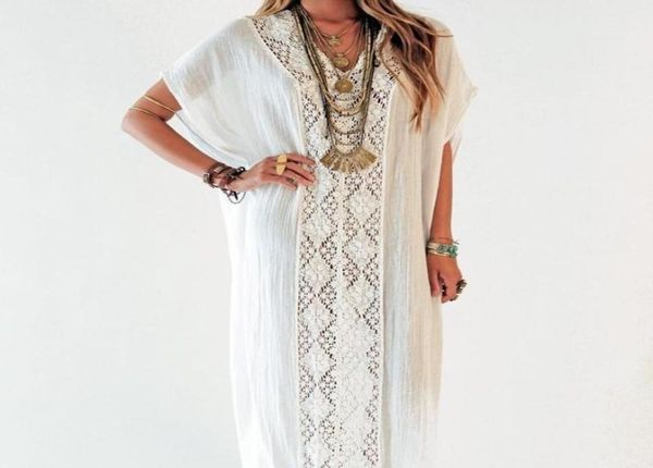 

women039s beach tunic long coverups capes for swimsuit bathing suit cover ups cotton knit hollow out lace kaftan dress outside 3899673, White;black