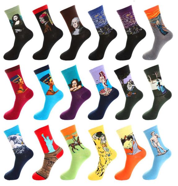 

socks classic fun autumn van gogh mona lisa wall sos world famous painting women039s retro personality oil art6006791, Black;white