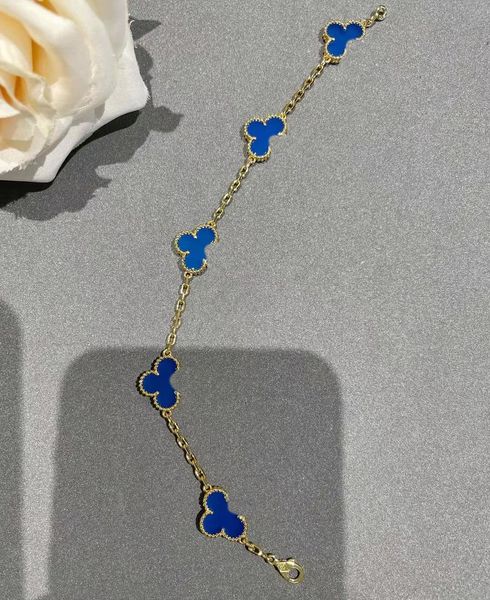 

2023 v gold material luxury quality charm 5pcs flowers pendant bracelet with blue in gold plated color have box stamp ps7474b, Golden;silver