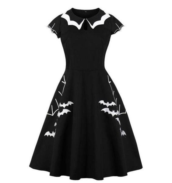 

halloween 5xl 4xl plus size bat embroidery dress women punk party dresses bowknot self gothic dress clothing swing vestidos y190128130197, Black;pink