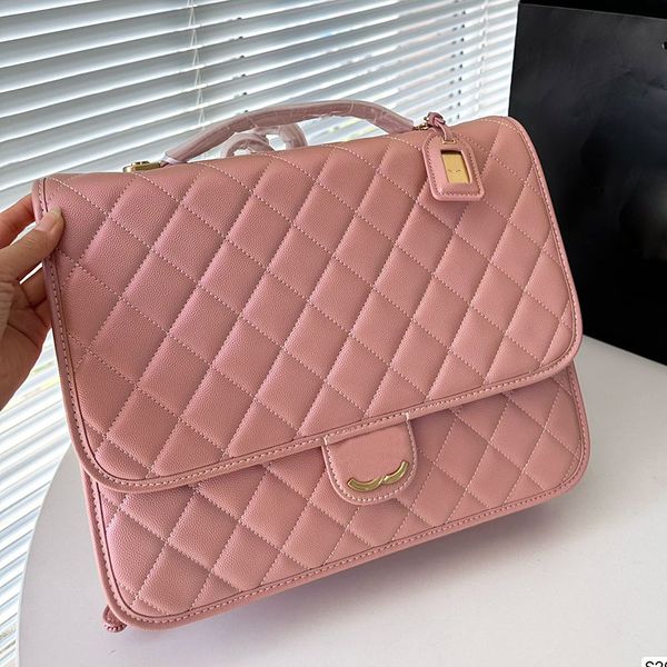 

women designer vintage square backpack flap bag with little nameplate caviar/patent leather gold metal hardware shoulder handbag jumbo capac