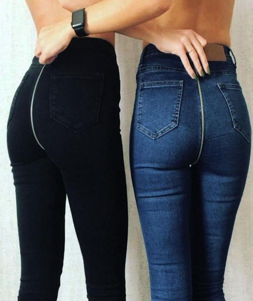 

30h women back zipper pencil jeans denim pencil pants stretch denim skinny jeans pants high waist trousers streetwear2752871, Blue