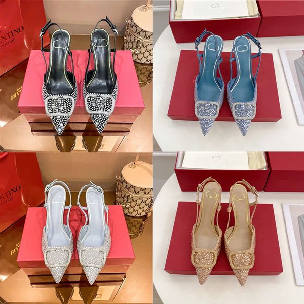 

2023 sandals designer womens high heels v-button rhinestone fine heel snake rivet high heel sandals 35-40, Black