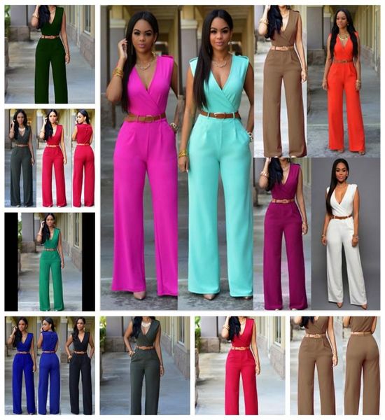 

european fashion solid color sleeveless high waist vneck wide leg pants irregular set belt support mixed batch6635164, Black;white
