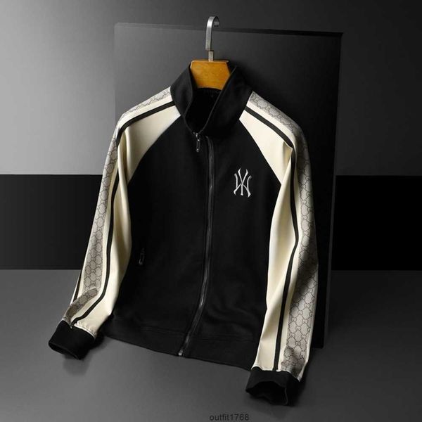 

light luxury fashion brand men's embroidery casual sweater cardigan coat 2021 autumn new stand neck jacket explosion, Black