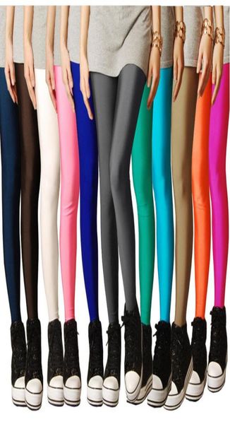 

candy colored fluorescent leggings women 2018 new summer shiny high stretch pants thin black red fitness workout legging3810685