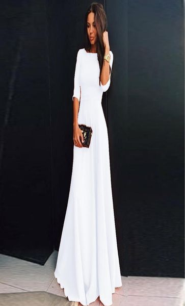 

summer women chiffon dress elegant three quarter sleeve long dresses white black evening party dresses robe femme vestidos2332430, Black;gray