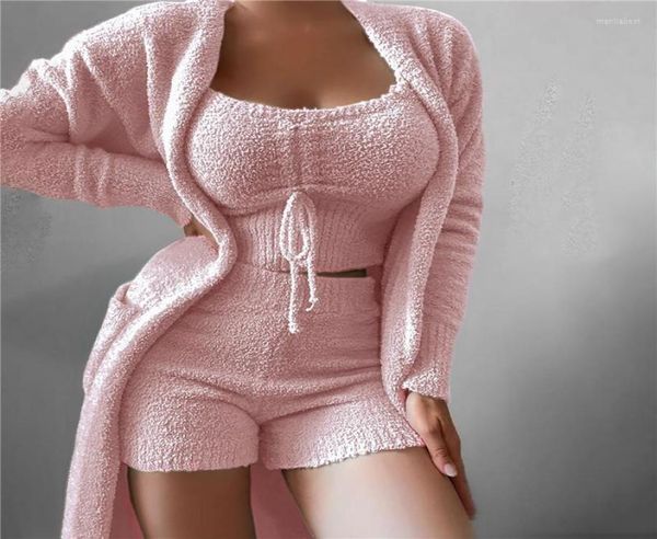

women039s sleepwear autumn winter 3 piece fluffy outfits plush backless fleece pyjamas women casual sports sweatshirt home8377290, Black;red