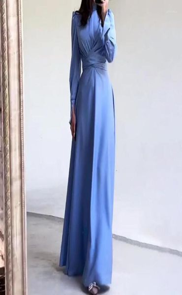 

casual dresses ellafads women maxi dress autumn elegant long puff sleeve solid high neck nipped waist lace up zipper streetwear7070796, Black;gray