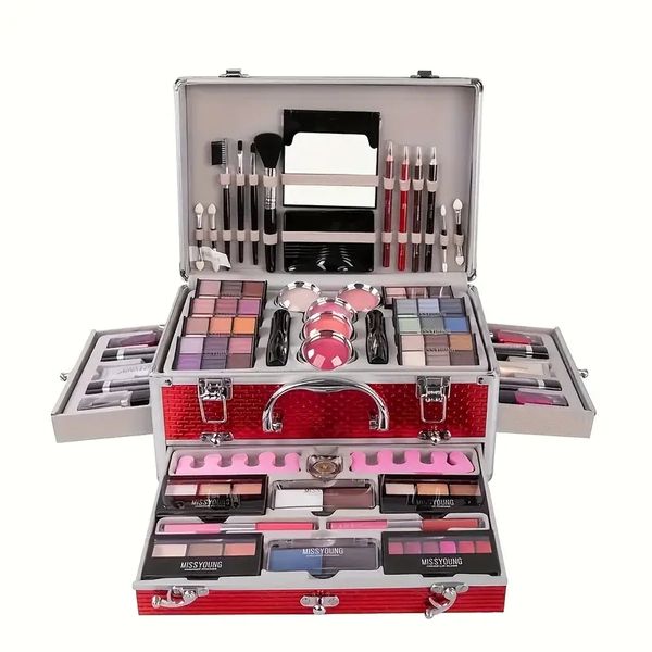 

106 pieces makeup gift box professional multifunctional makeup kit, eyeshadow palette lipstick lip gloss mascara eyeliner blush contour powd