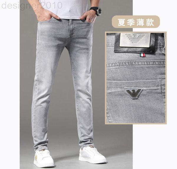 

men039s jeans designer summer thin jeans men039s small feet highend straight tube grey trendy slim elastic 9tky7105197, Blue