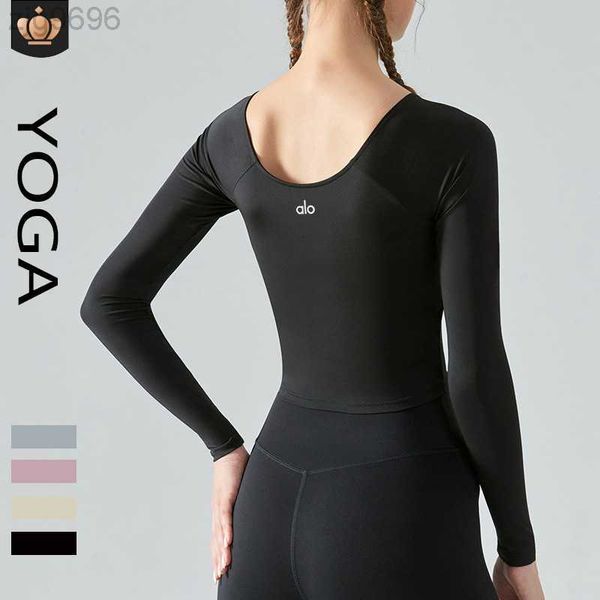 

desginer al yoga t short aloautumn umbilicslim fit long sleeve casuskin-friendly pilates sports shirt, White