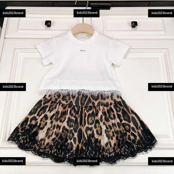 

kids clothes child sets baby 2pcs summer tracksuit outdoor similar hem t-shirt and leopard design skirt size 90-150 cm feb27, White