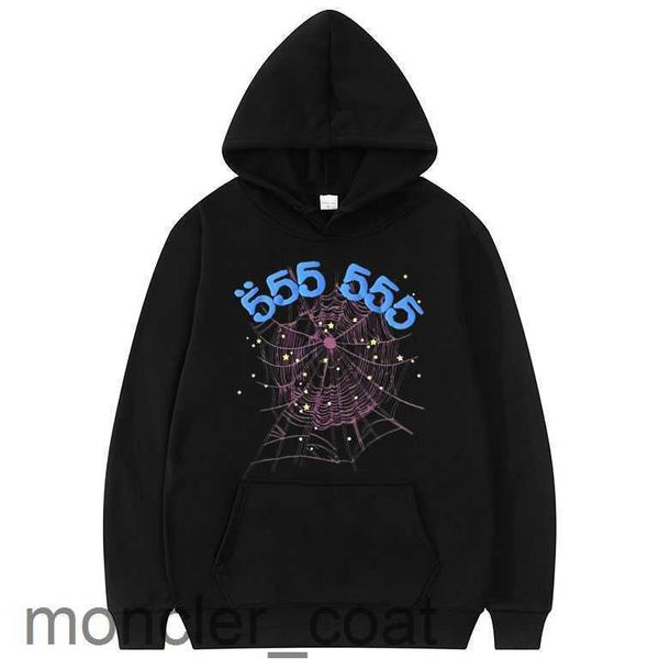 

fashion creativity sp5der 555555 angel number hoodie men women spider web pattern sweatshirt loose clothing y0927, Black