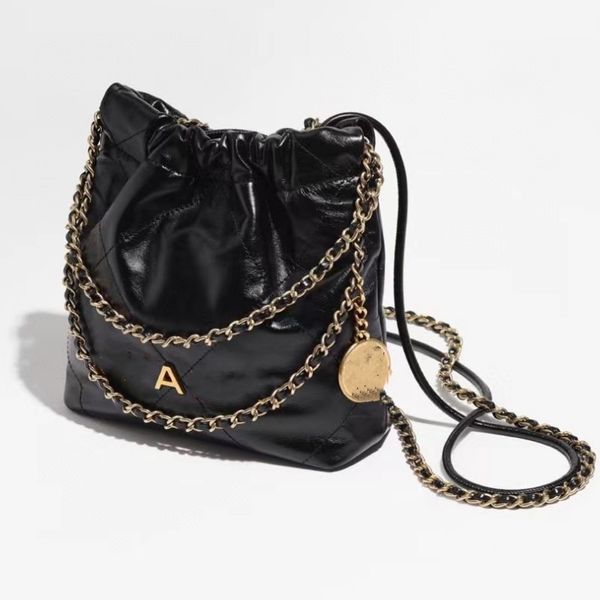 

designer 22 mini handbag chains trash shoulder bag luxury leather drawstring bag women underarm classic crossbody black white pink purse fas