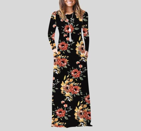 

casual dresses womens autumn winter dress floral printed long sleeve round neck fashion elegant maxi feminina vestidos8868182, Black;gray