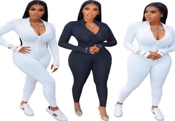 

high elastic fitness rompers womens jumpsuit deep o neck full sleeve bodycon overall streetwear black white club party body suit1986245