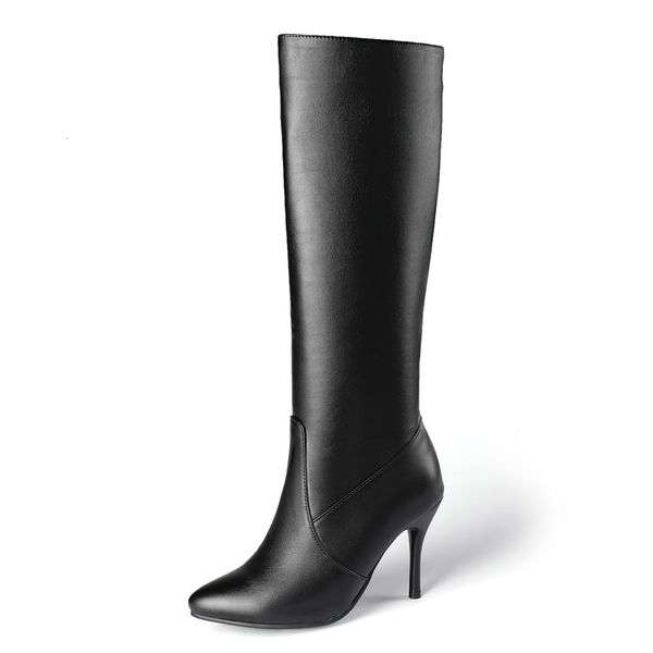 

boots oversized pointedtoe wineglass heel stiletto kneelength autumn winter side zipper super high pu boot 230818, Black