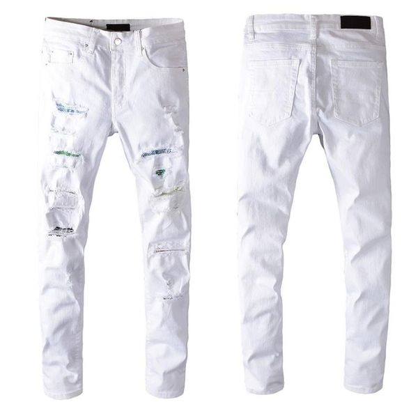 

mens jeans classic hip hop pants stylist jeans distressed ripped biker jean slim fit motorcycle denim jeans kc8e190r, Blue
