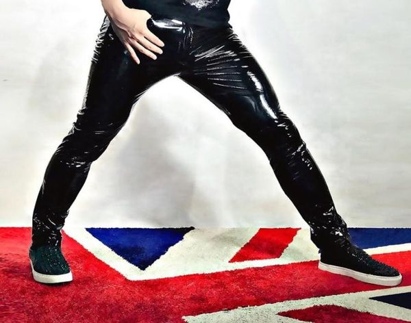 

men skinny leather motorcycle pants male fashion hip hop rock punk slim fit pu leather trousers stage clothes can becustom 2102019911890, Black