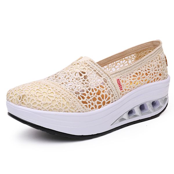 

dress shoes woman casual shoe hollow floral breathable mesh lace shallow ladies platform thick heel sole size 3540 230818, Black