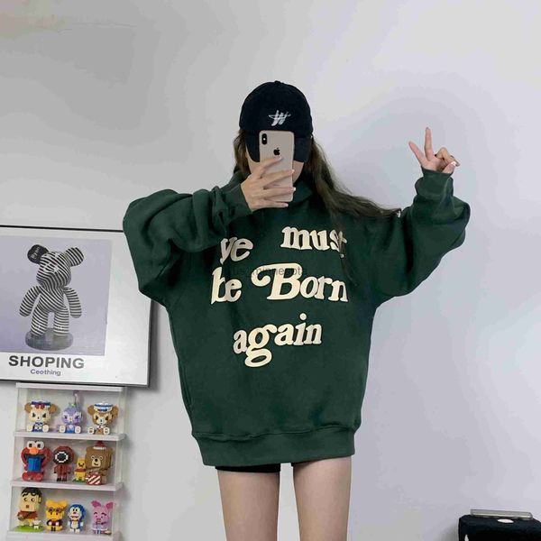 

men's hoodies sweatshirts 2023fw blackish green cpfm hoodie men women 11 puff print ye must be born again hoody fleece pullovers sweats, Black