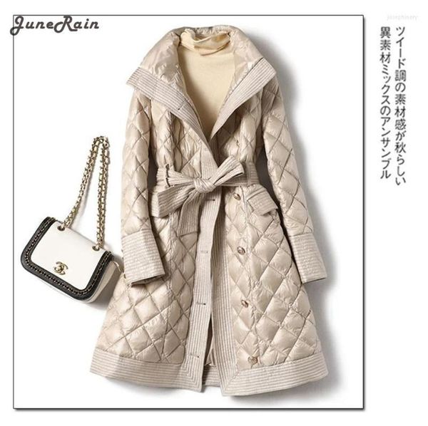 

women039s trench coats junerain midlength women winter stand collar rhombus quilting padded coat jacket ropa mujer invierno pa2878509, Tan;black