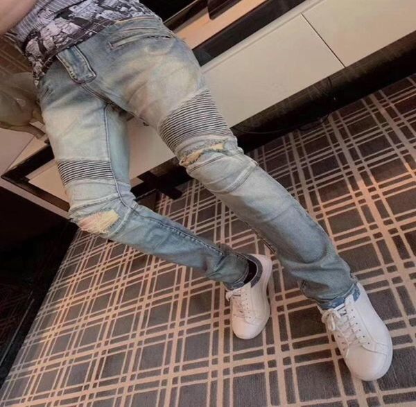 

bal mens jeans distressed motorcycle biker jean rock skinny slim ripped hole stripe fashionable snake embroidery deni8837463, Blue
