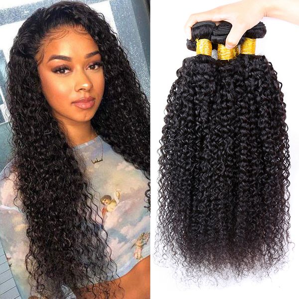 

Brazilian Kinky Curly Hair Bundles 100% Human Hair Weave Extensions Natural Color 1/3/4 Bundles Deal Remy Human Hair for Women