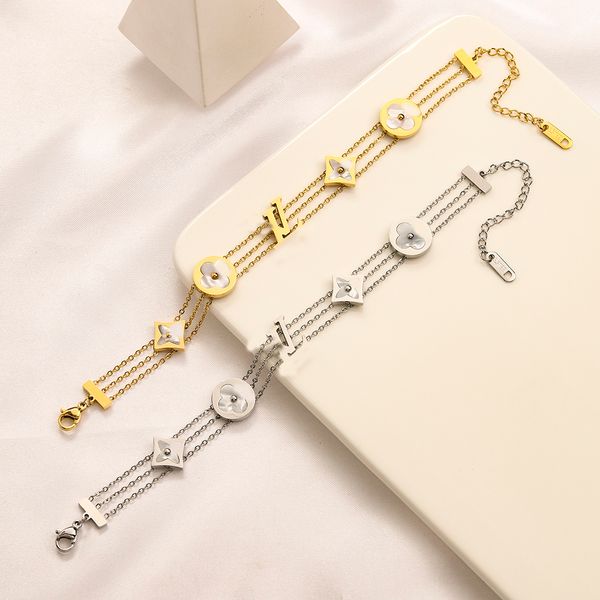 

classics titanium steel bracelet charm multilayer chain love bracelets for women girls ladies fashion design letter flowers crystal designer, Black