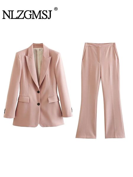 

women s two piece pants nlzgmsj traf 2023 office lady solid women suits 2 pieces v neck long sleeve oversized blazer high waist wide leg sui, White
