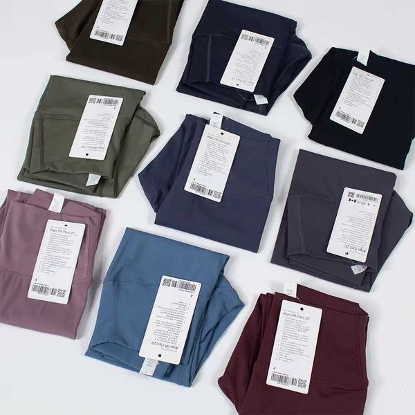 

2022 designer lu yoga outfits solid color women yoga pants no embarrassment line nude feeling nine-point pants high waist sports fitness ela