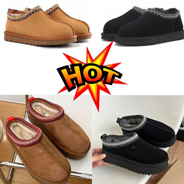 

tasman slippers chestnut fur slides sheepskin shearling tazz classic mules women men ultra mini platform boot shoes suede upper fall winter, Black