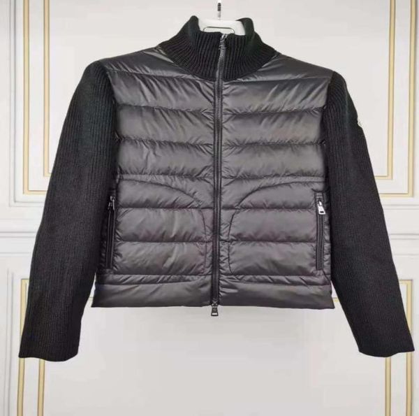 

men branded stand collar down coat wool knitting splicing design jacket thin slim parkas green black color size mxl5307395