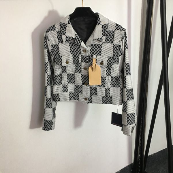 

l103v business formal brand designer luxury checkerboard women's jackets damier azur denim trucker jacket, Black;brown