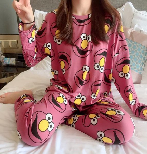

early autumn sleepwear cartoon thin pajamas design women couple spring summer pajama set home textile letters sleepwears suit long2588930, Black;red