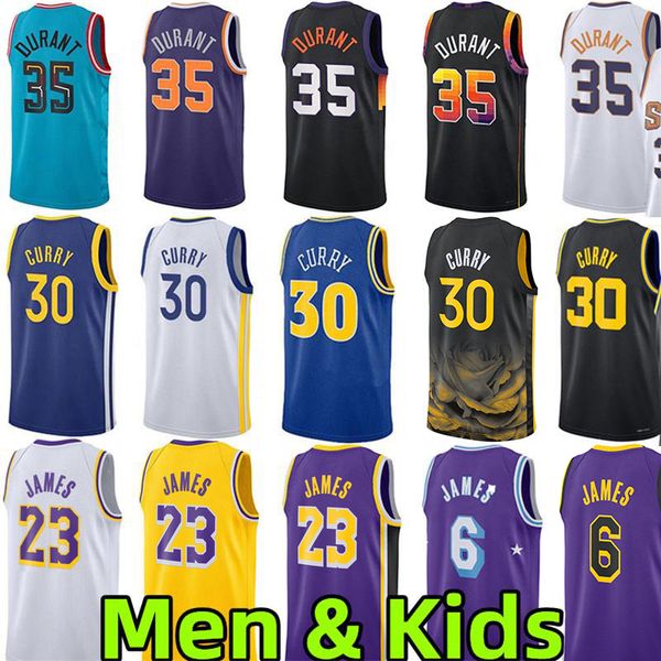 

men youth kids stephen 30 curry basketball jerseys 35 kevin durant 23 james jersey city wear 75th edition children adults, Black;red