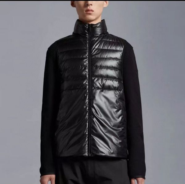 

arm glue badge mens down jacket stand collar men knit jacket winter coat fashion designer knitted jackets size s, Black