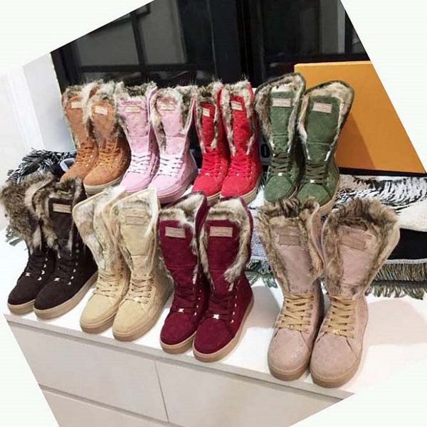 

designer boots women leather snow luxury boot autumn winter warm full fur fluffy furry half ankle ultra booties satin sell brand boot martin, Black