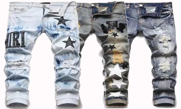 

designer mens jeans hiking pant ripped hip hop high street fashion brand pantalones vaqueros para hombre motorcycle embroidery clo3622214, Blue