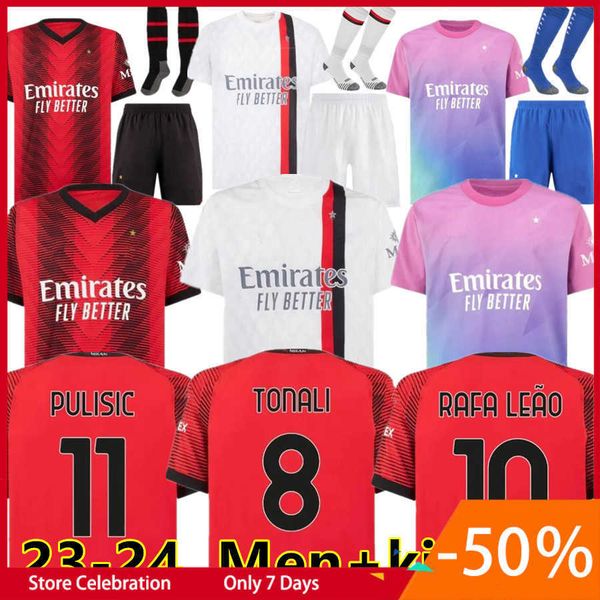 

23 24 giroud pulisic soccer jerseys 2023 2024 third tonali rebic theo bennacer kessie r.leao rafa leao football shirts kjaer ac milans men k, White;black